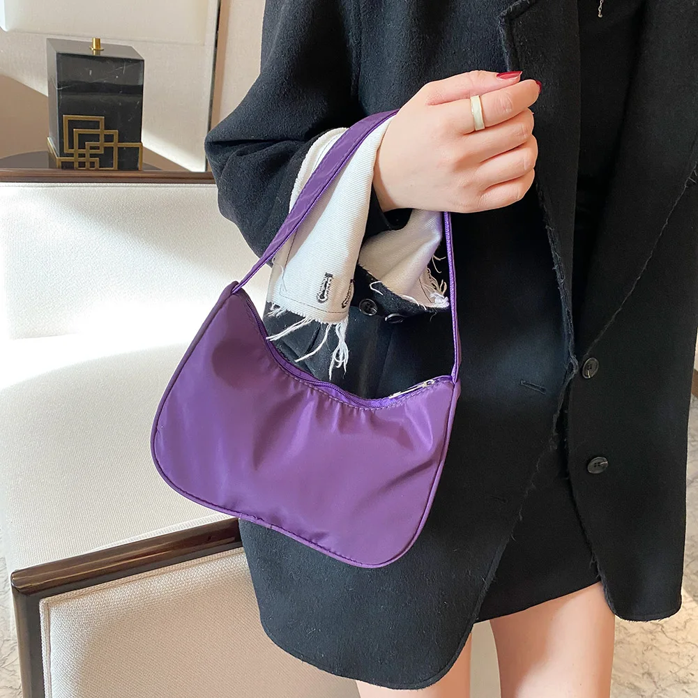 Women Handbags Shoulder Bags Solid Color Oxford Cloth Shoulder Bags Women Zipper Travel Street Underarm Bag Ladies Shopping Bag