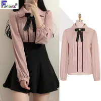 2020 Spring Women's Cute Tops Preppy Style Vintage Japaneses Korea Design Button Elegant Formal Shirts Blouses Pink White 12020 1