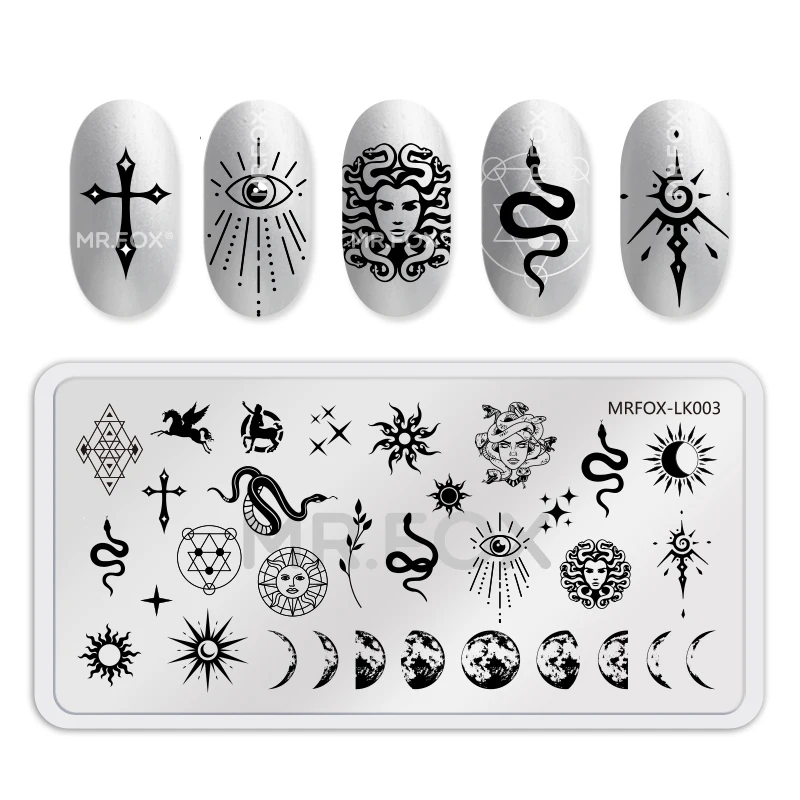 MRFOX Template Cat Animal Face LINE Designs Nail Stamping Plate Image Manicure Artist Nail Kit Beauty Design Women Breast 6
