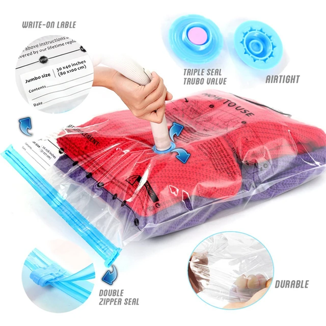 10PC Jumbo Vacuum Storage Bags Garment Seal Clothes Travel Space Saver Hand  Pump