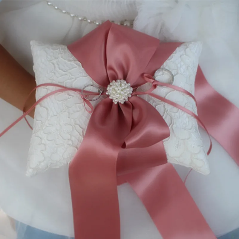 pink pearl style Ручная работа обручальное кольцо Подушка 20 см x 16 см цветок девушка кольцо подушку для свадьбы румяна цвета слоновой кости - Цвет: pink pearl style