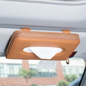 

Tissue Box Car Sun Visor PU Leather Tissue Box Auto Clip Holder Paper Napkin Accessories