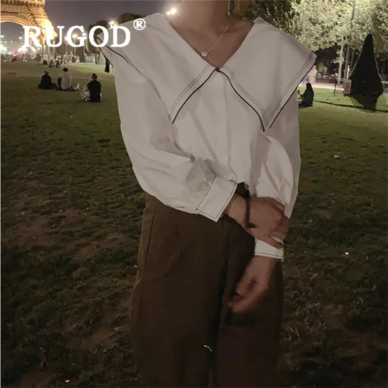 RUGOD новые осенние блузки для женщин отложной воротник Твердые свободные с длинным рукавом рубашки модные женские элегантные милые корейские Топы