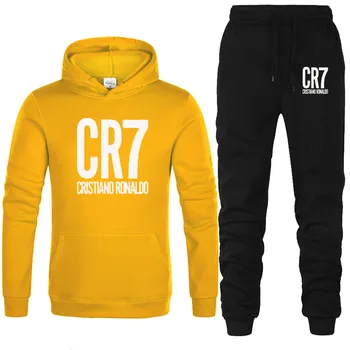 

2020 Men Tracksuit Set Winter Fleece Hood CR7 Print Jacket+Pants Sweatshirts Male 2 Piece Set Hoodies Sporting Suit Coat