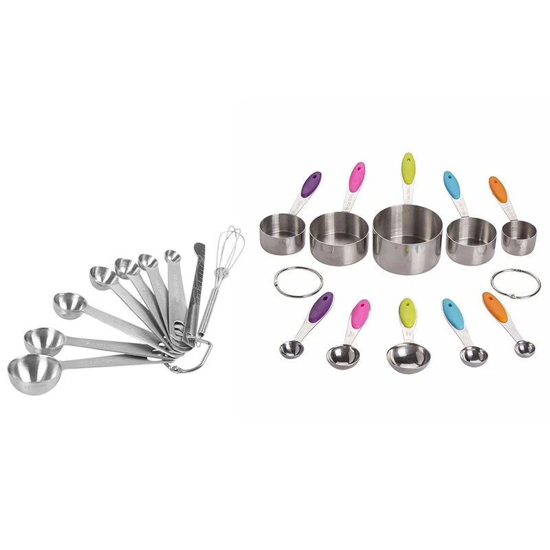 

HOT!10Pcs Spoons Set and Stainless Steel Measuring Cups with Handles & 9Pcs Stackable Measuring Spoons, Stainless Steel Measurin