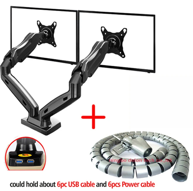 F160 2" NB full motion воздушный пресс газовая стойка двойной монитор Стенд тв крепление двойной sreen 360 вращающийся настольный Поддержка USB2.0 кронштейн - Цвет: F160with cable cover