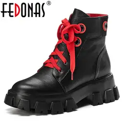 FEDONAS модные женские туфли Ботильоны из натуральной кожи осень-зима с перекрестной шнуровкой; обувь «Челси» ботинки и спортивная обувь;