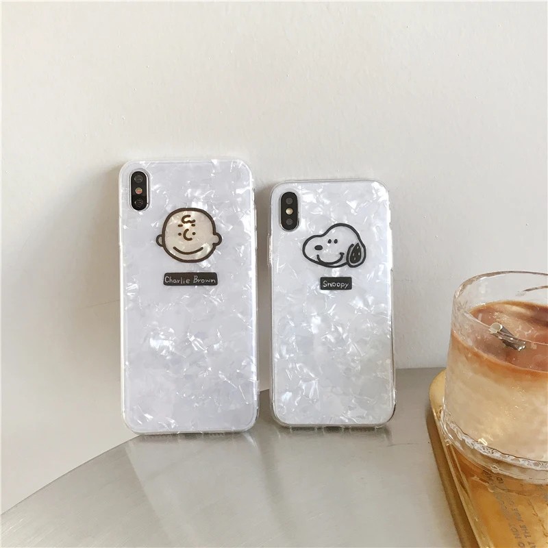Милые чехлы для телефонов с рисунком «Charlie» для iphone XR XS Max Блеск сверкающий мраморный чехол для телефона 6 6S 7 8 Plus, изящная ракушка