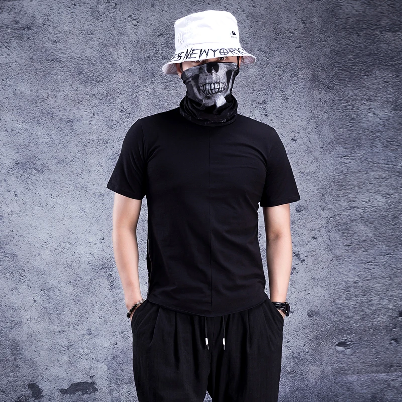 

Men's summer new Korean version slimming T-shirt side zipper design back cross stitch design fashion men's T-shirt