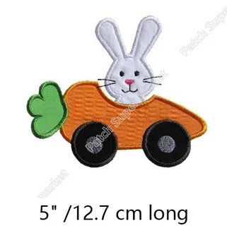 

5" BIG Easter Bunny carrot car applique Rabbit Kids Movie TV Uniform children's day Embroidered IRON ON Patch Badge applique
