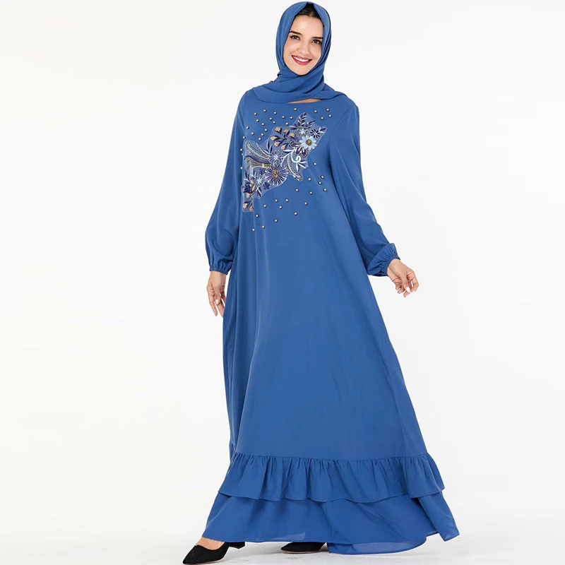 Голубое Абая Дубай турецкий хиджаб мусульманское платье Абая для женщин Восточный халат из марокена кафтан ислам ic одежда Tesettur Elbise исламское платье