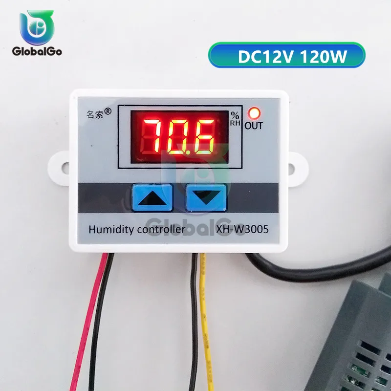 DC12V 120W Цифровой светодиодный измеритель влажности, гигрометр, регулятор влажности, переключатель гигростата SHT20, датчик влажности, XH-W3005 W3005, 220 В, 12 В, 24 В - Цвет: DC12V 120W