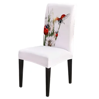 

6/8piece Dandelion And Ladybug Print Chair Cover Dining Elastic Chair Covers Spandex Stretch Elastic Anti-dirty Removable