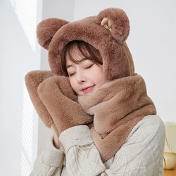 2022new 3 in1 Gloves scarf Rabbit Hat long Ears Cute Cartoon Hat Kawaii Funny Birthday Gift Bunny Plush Cap Winter For Adult