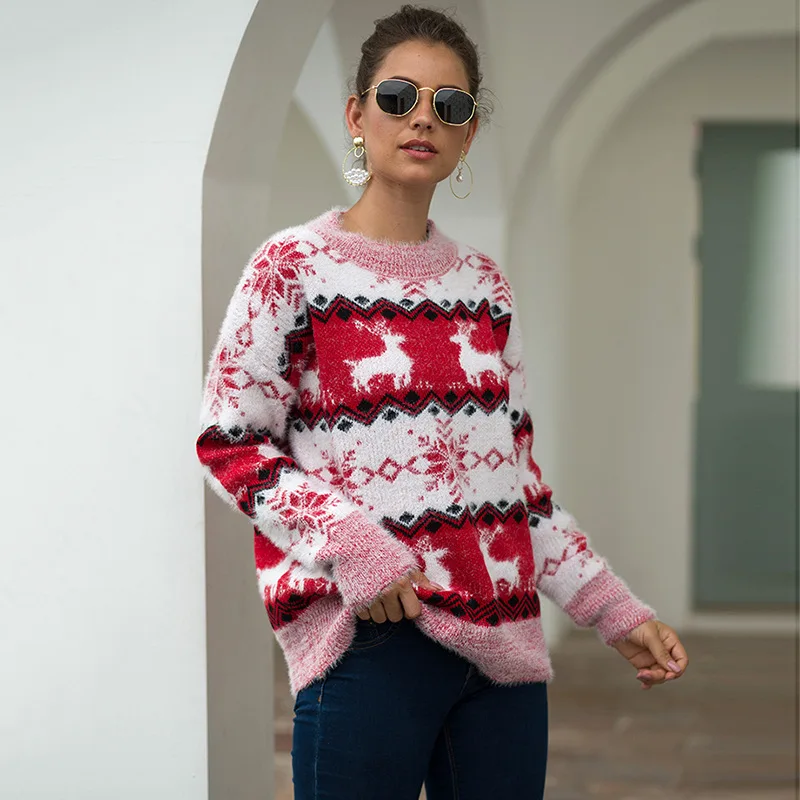 

2020 New Christmas Sweaters Women Thick Warm Winter Pullover Sweater Deer Elk Snowman Female reindeer Sweater Knitted Clothing