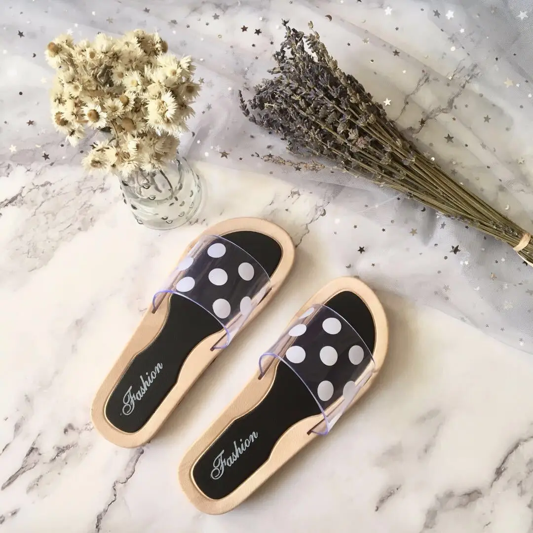 

Polka Dot Slipper Women's Transparent Summer Flat Sandals Versitile Fashion INS Online Celebrity Sandals Students Outer Wear Ant