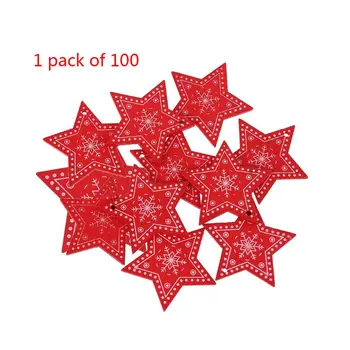 

100pcs New Year Christmas Ornaments Natural Wood Chip Red Star Hanging Pendant Xmas Tree Home Decor DIY Gifts