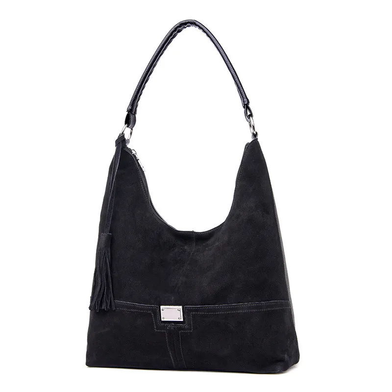 Модные женские сумки-Хобо, женская сумка через плечо, сумка из искусственной кожи и замши с верхней ручкой, сумка через плечо, повседневная женская сумка-мессенджер - Цвет: Black