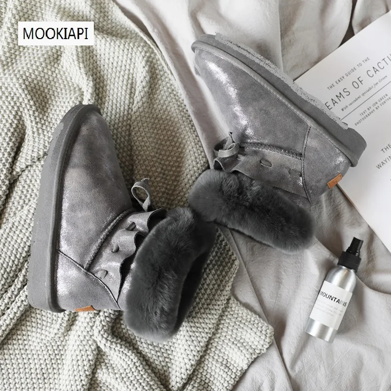 Australia's most fashionable short bow shoes in, real cowhide, natural wool, the highest quality snow boots - Цвет: same picture