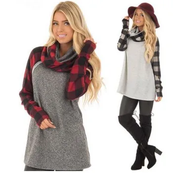 

Female Long Sleeves Loose Sweatshirts New 2020 Plaid Printed Patchwork Casual Spring Autumn Winer Tops Wear Women Pullover Hot