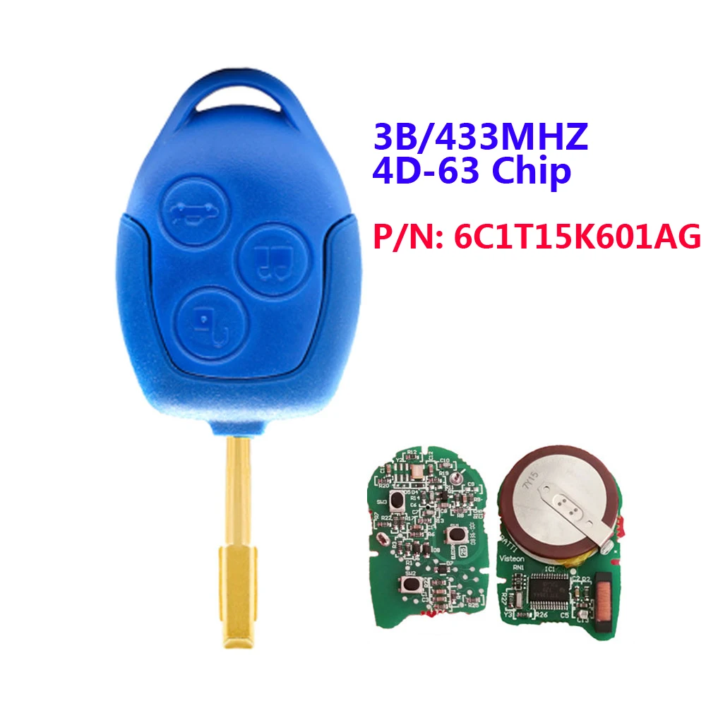 XNRKEY OEM 433 МГц 4D63 чип P/N:6C1T15K601AG 3 кнопочный фонарь для Ford Transit WM VM с синим лезвием FO12 |