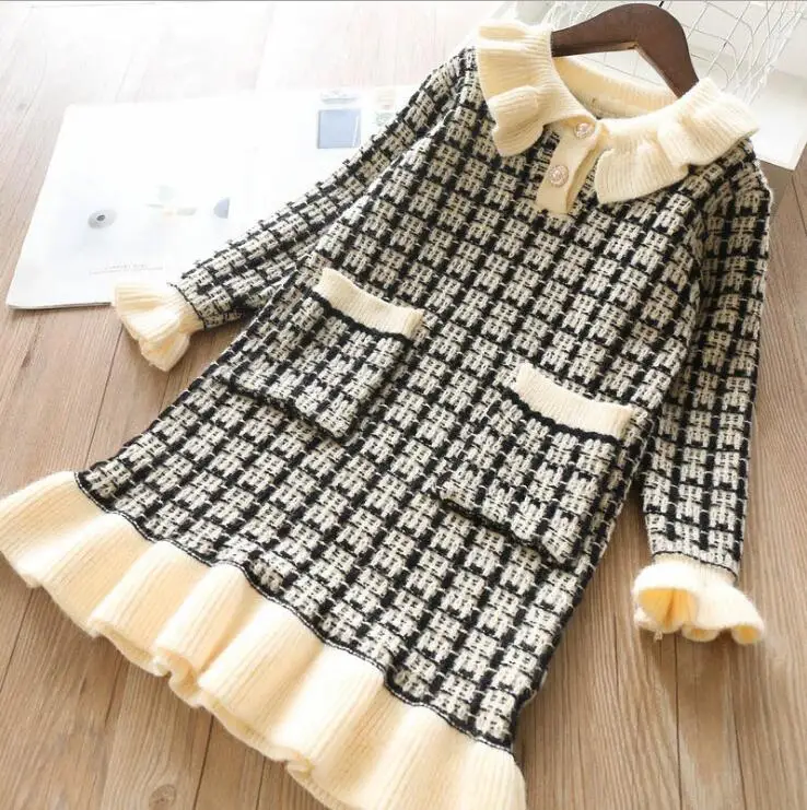 11.4th Size 110-150cm Girls' knitting dress Long sleeve fashion children's dress Autumn Winter New Arrival