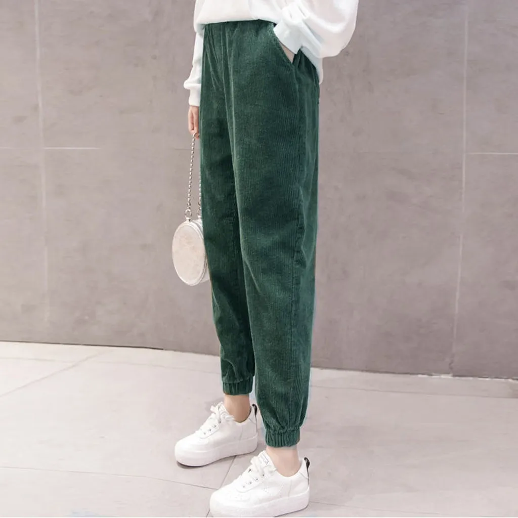 Autumn Winter High Waist Corduroy Harem Pants Women Plus Size Loose Black Pants Women Long Plus Velvet Trousers Sweatpants#J30