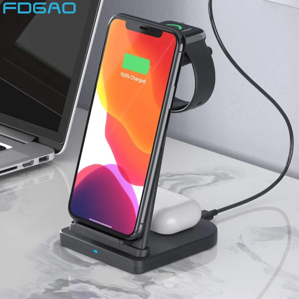 FDGAO 15W Fast Qi Wireless Charger For iPhone 12 11 XS XR Samsung S21 Type C Quick Charge For Apple iWatch 6 5 4 3 2 Airpods Pro