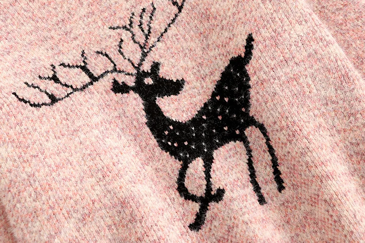 Сладкий розовый свитер комплект из двух предметов для Женщин Половина Водолазка свободные олень Жаккард мягкий пуловер Топы+ Бархатная плиссированная юбка наряды