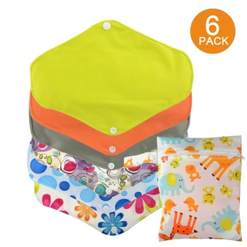 

6Pcs Baby Bamboo Cotton Cloth Sanitary Pads with Waterproof Diaper Bag