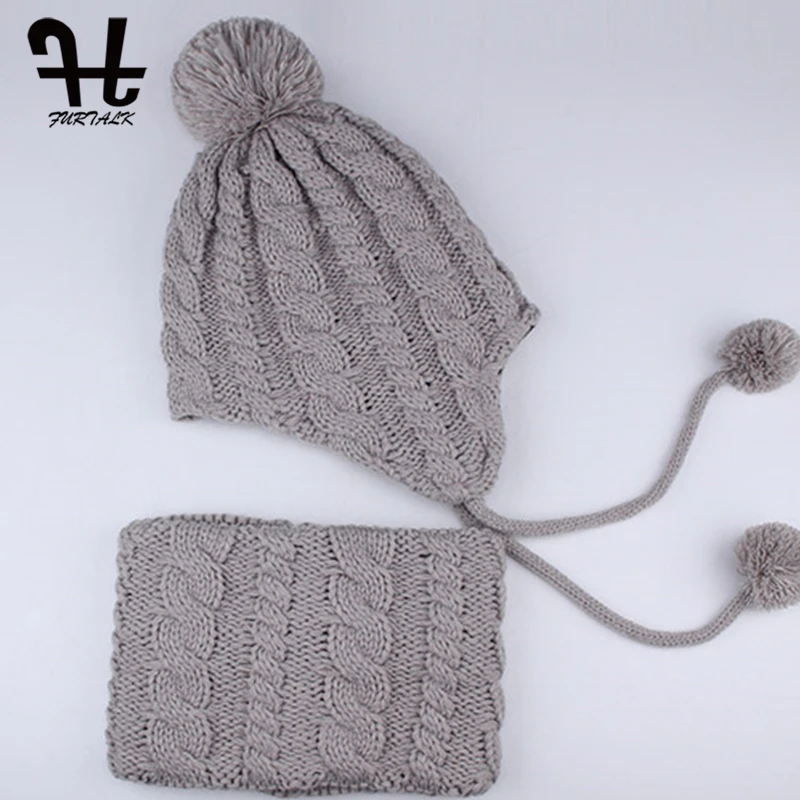Ceny FURTALK czapka dla dzieci i zestaw szalików dla dziewczynek i chłopców polarowe dzianiny czapki zimowe czapki z pomponem dla dzieci ciepłe czapki czapka dla 2 6 lat