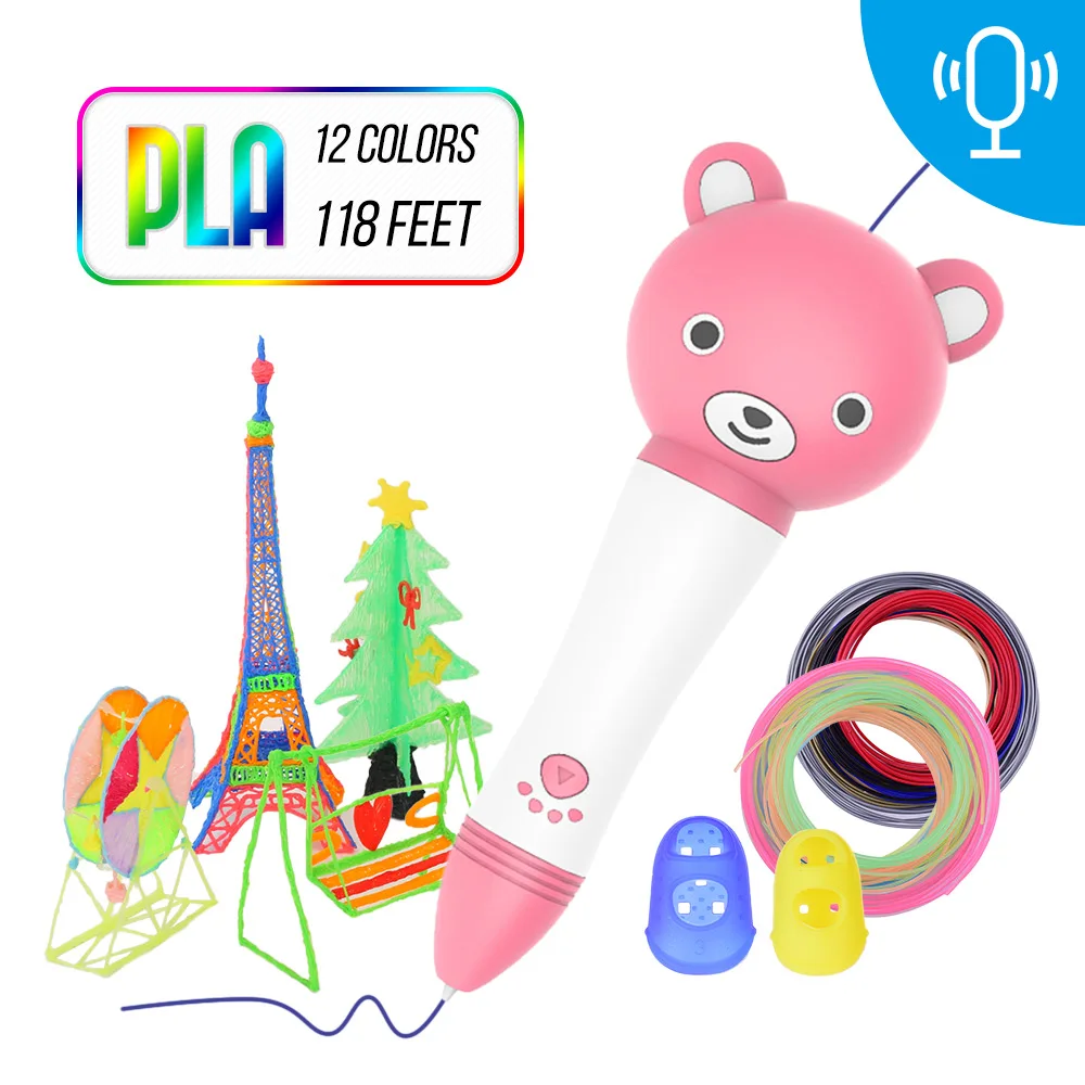 3D Pen with PLA Filament Refills Voice Prompts 3D Printing Drawing Pen Extruding Speed Control Perfect Gift for Kids DIY