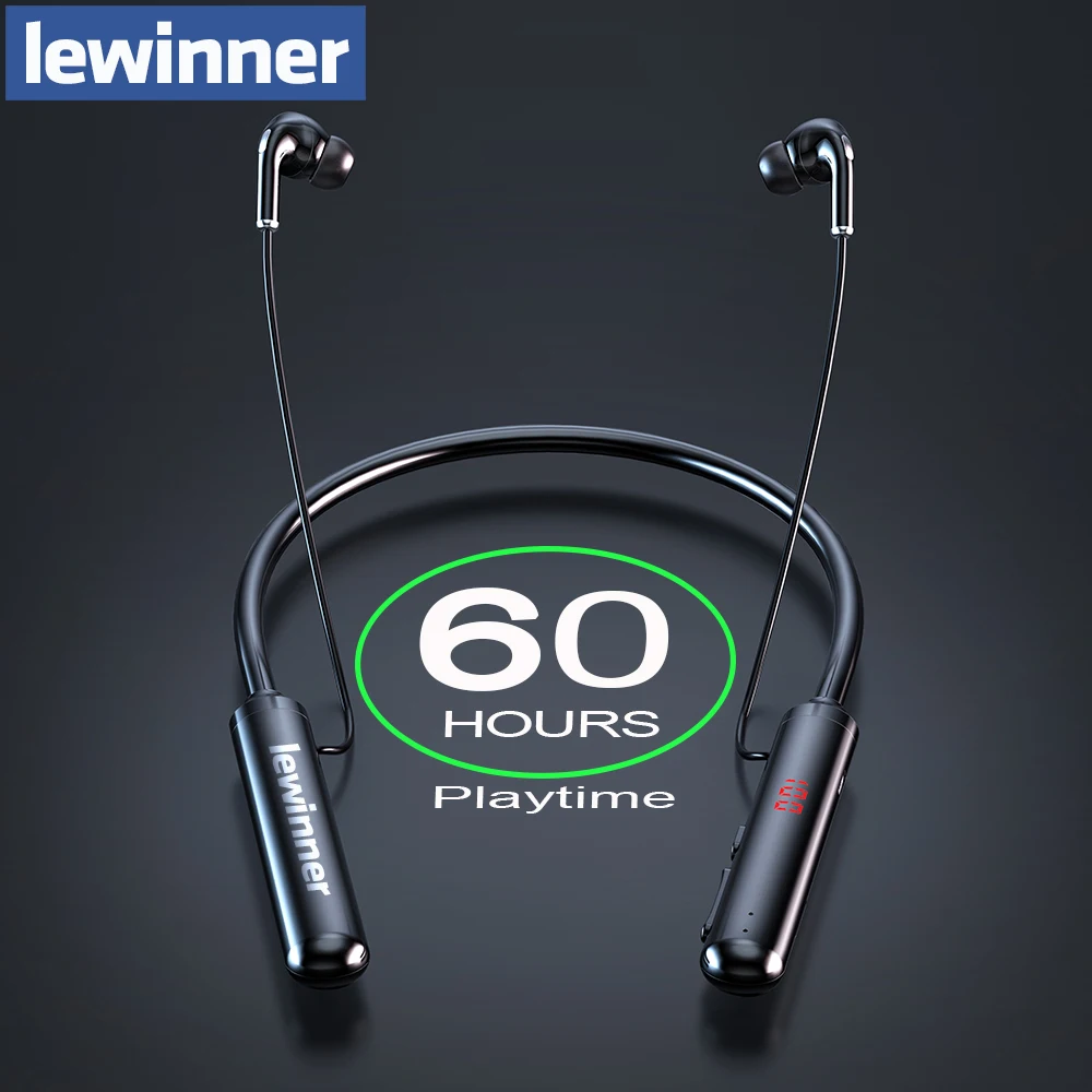 Наушники Lewinner Беспроводные с поддержкой Bluetooth и ЖК дисплесветодиодный 60 часов