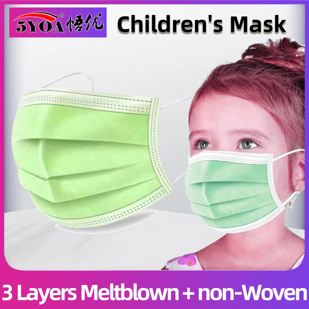 1-500 Uds niños máscaras niño desechable Anti-niebla niños boca máscara verde suave transpirable PM2.5 no tejida niños niñas de 3 capas