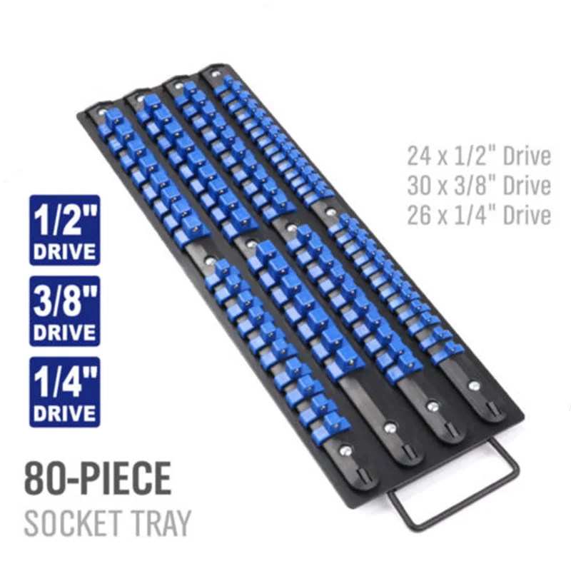 

iron+plastic 80 Socket Organizer Storage Rail Rack Holder Industrial ABS Mountable 1/4 3/81/2 Black+Blue