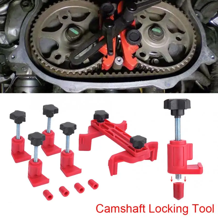 9pcs Cam Clamp Set Carbon Steel Car Auto Dual Cam Clamp Camshaft Engine Timing Sprocket Gear Locking Tool Kit Cam Gear Clamp Red