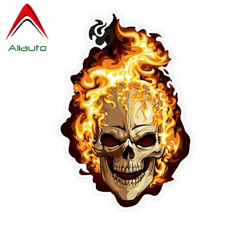 

Aliauto Funny Car Stickers Fire Skull Colorful Styling Removable Waterproof Sunscreen Anti-UV Reflective Decal,10cm*16cm