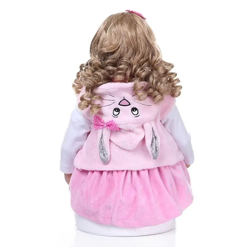 24 Inch Girl Golden Curls with Pink Vest 60 cm Baby Toy Full Body Soft Silicone Doll Toy Kid Playmate Classic Toy