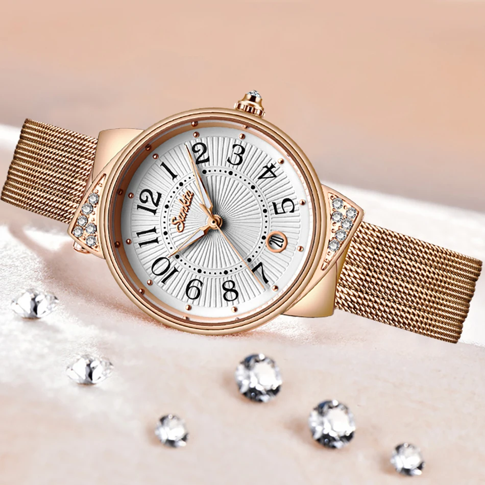 SUNKTA, женские часы, Лидирующий бренд, Роскошные, для девушек, с сетчатым ремешком, ультратонкие часы, нержавеющая сталь, водонепроницаемые часы, кварцевые часы, Reloj Mujer