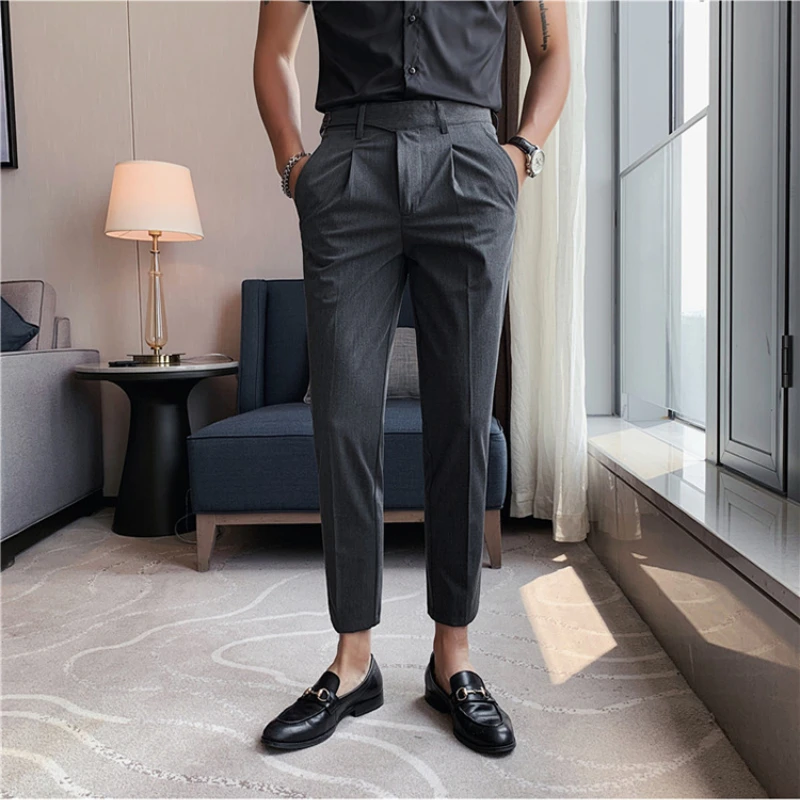 Pantaloni da uomo di alta qualità pantaloni eleganti da lavoro britannici  pantaloni Casual da ufficio pantaloni da sposa neri grigi Streetwear  Costume Homme|Suit Pants| - AliExpress