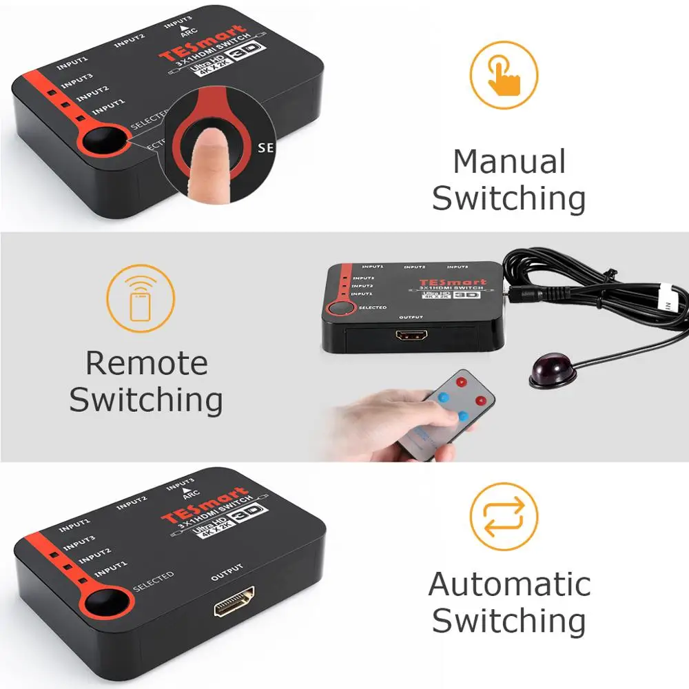 Tesla умный HDMI Switch 3in1 выход переключатель 3x1 3 порта 4K*2K коммутатор разветвитель