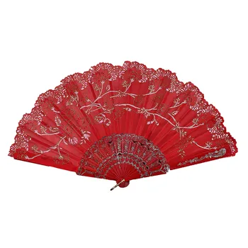

Best Chinese Style Dance Wedding Party Lace Silk Folding Hand Held Flower Fan hand fan Lace Silk Folding Held Flowers Fan abanic