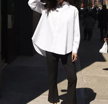 

Women Shirt 2019 Autumn Winter Nordic Simple Blouse New Boyfriend Style Classic Silhouette Solid Blouses