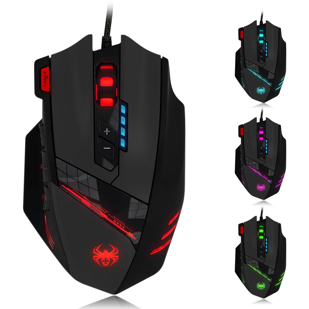 Wired Mouse USB Optical Gaming Mouse 12 Programmable Buttons Computer Game Mice 4 Adjustable DPI 7 LED Lights