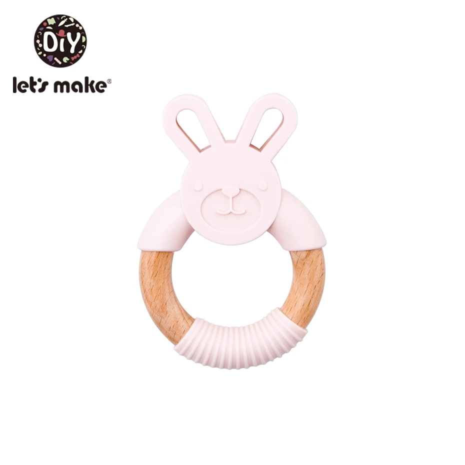 Let's Make детский прорезыватель, 1 шт., силиконовые игрушки в форме кролика для прорезывания зубов, кольцо из бука, пищевая детская кровать, подвесные погремушки, игрушки - Цвет: 4