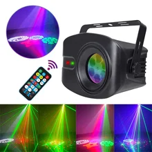 

USB Rechargeable Laser Disco Light LED 6-Hole Auto Sound Control Projecter Lamp Remote RG Laser+RGB+UV LED DJ Club Party Light