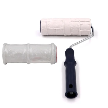 

2 Paint Rollers and 1 Handle Brick Pattern Mural Tool Eraser Texture Pottery Wheel Household Window Decoration Brush