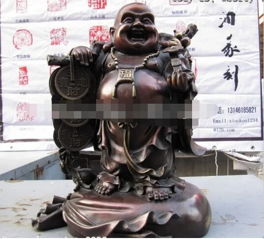 ---427+++16 Chinese Folk Red Bronze Copper coin wealth lucky Maitreya Buddha Statue | Дом и сад