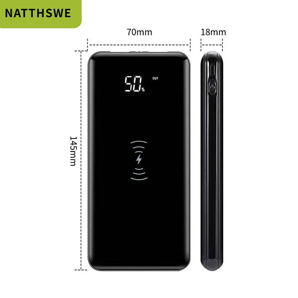 NATTHSWE, беспроводной внешний аккумулятор, полный экран, портативный, 10000 мА/ч, двойной USB, для всех телефонов, внешний аккумулятор, быстрая зарядка, внешняя батарея