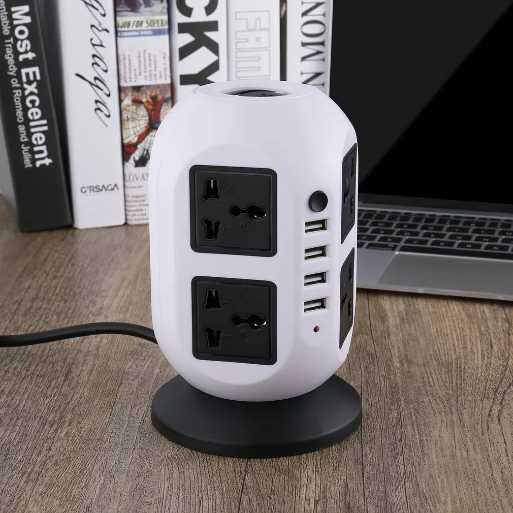 Башня Мощность полосы вертикальный смарт-розетка USB розеток 8-выход 4-USB Порты с кабелем вертикальный разъем Мощность торцевых головок штепсельная вилка европейского стандарта